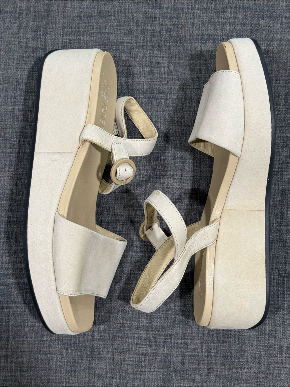 Camper Misia Soft White Platform Sandals with Ankle Buckle